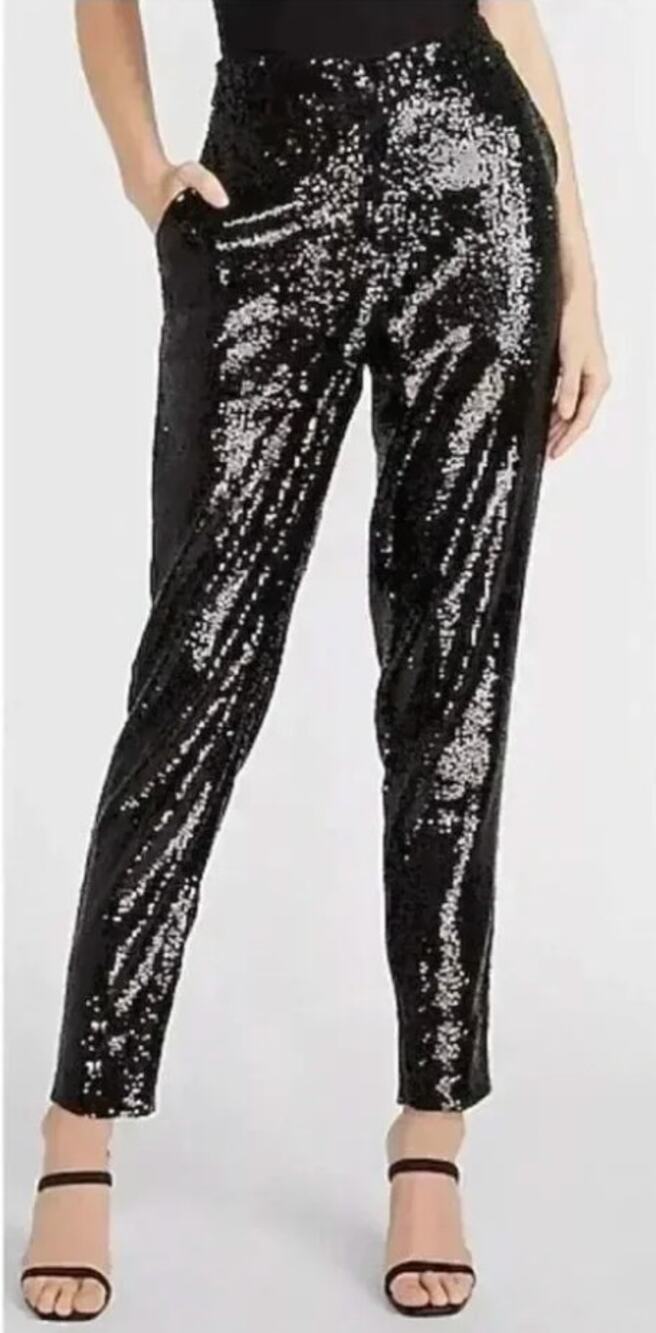 Express Black Sequin Ankle High Rise Pants XSP